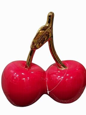 At Home Decorative Red Cherry Sculpture with Gold Stem